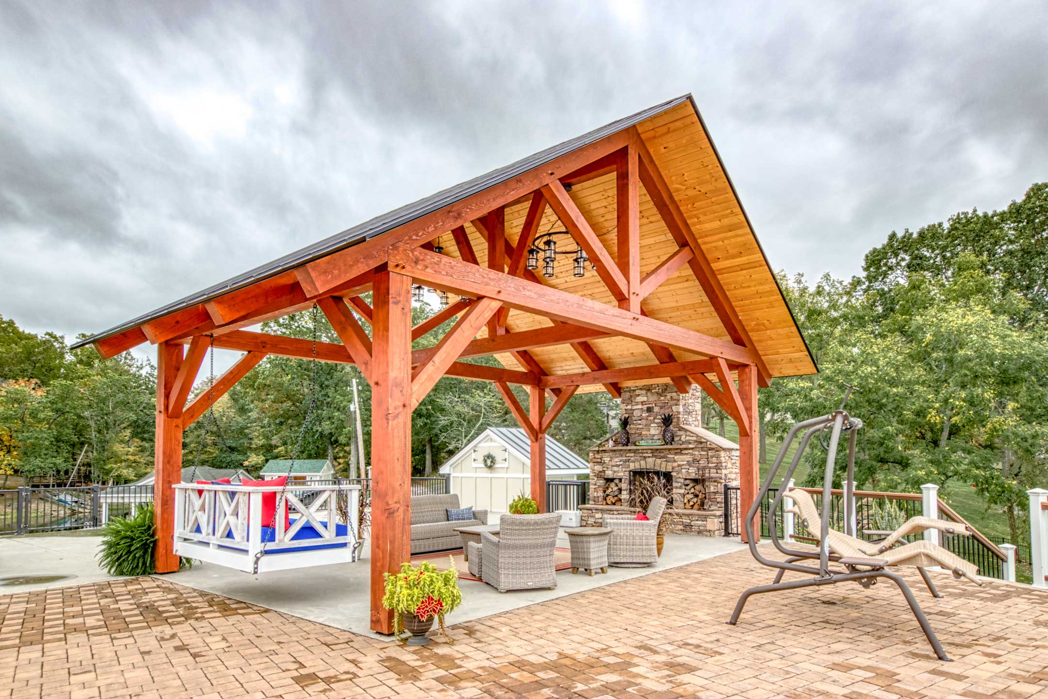 Blue Ridge Timberwrights - Claytor Lake Pavilion decorated with swing