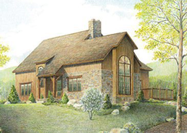 Illustrated timber frame floor plan rendering, exterior view 2