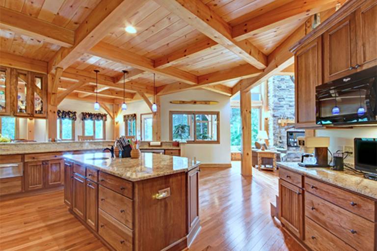 Custom timber frame interior by Blue Ridge Timberwrights