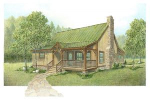 The Blue Ridge Exterior - Illustration of a log cabin - Blue Ridge Timberwrights