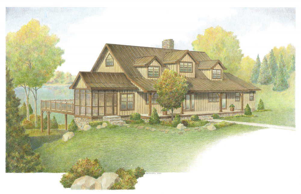 The Heart Pine Exterior rendering by Blue Ridge Timberwrights