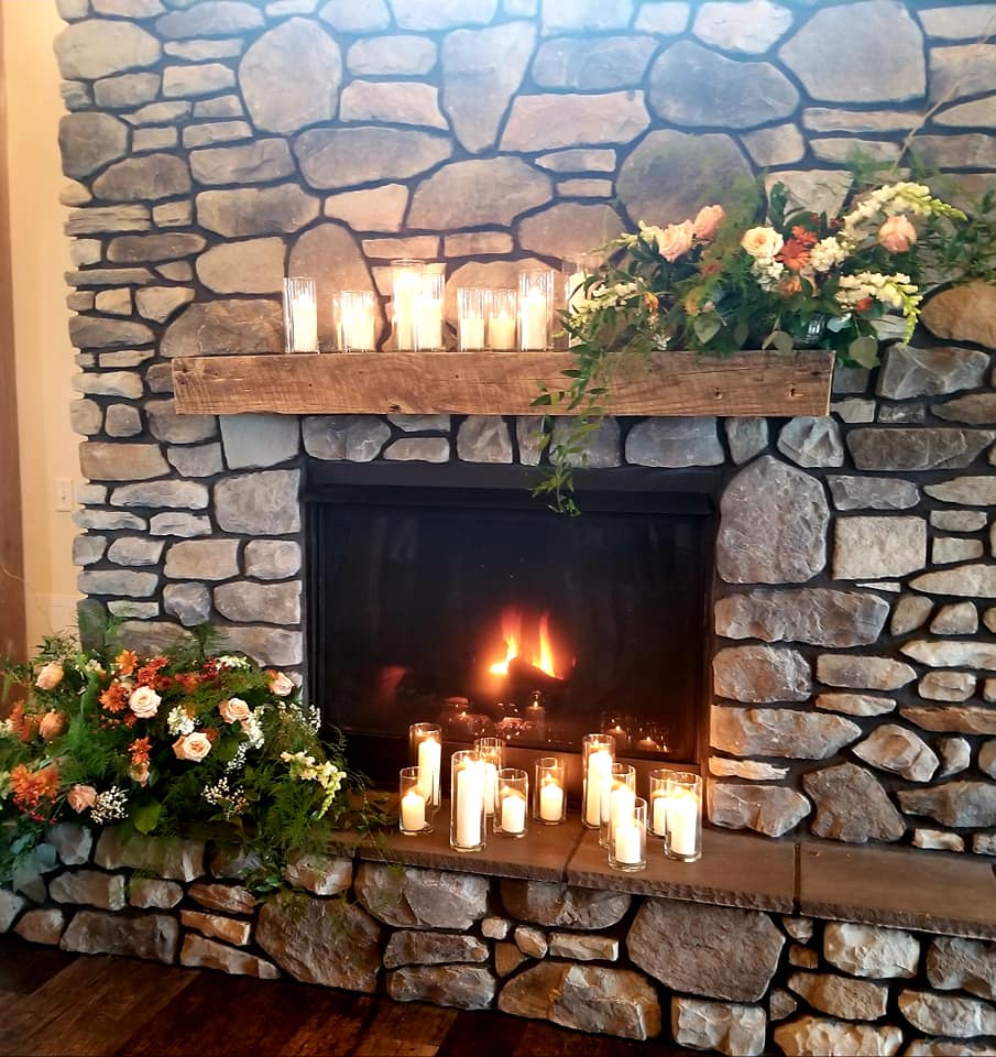 Decorated fireplace - Fox Meadow Barn Blue Ridge Timberwrights Event Venues Gallery