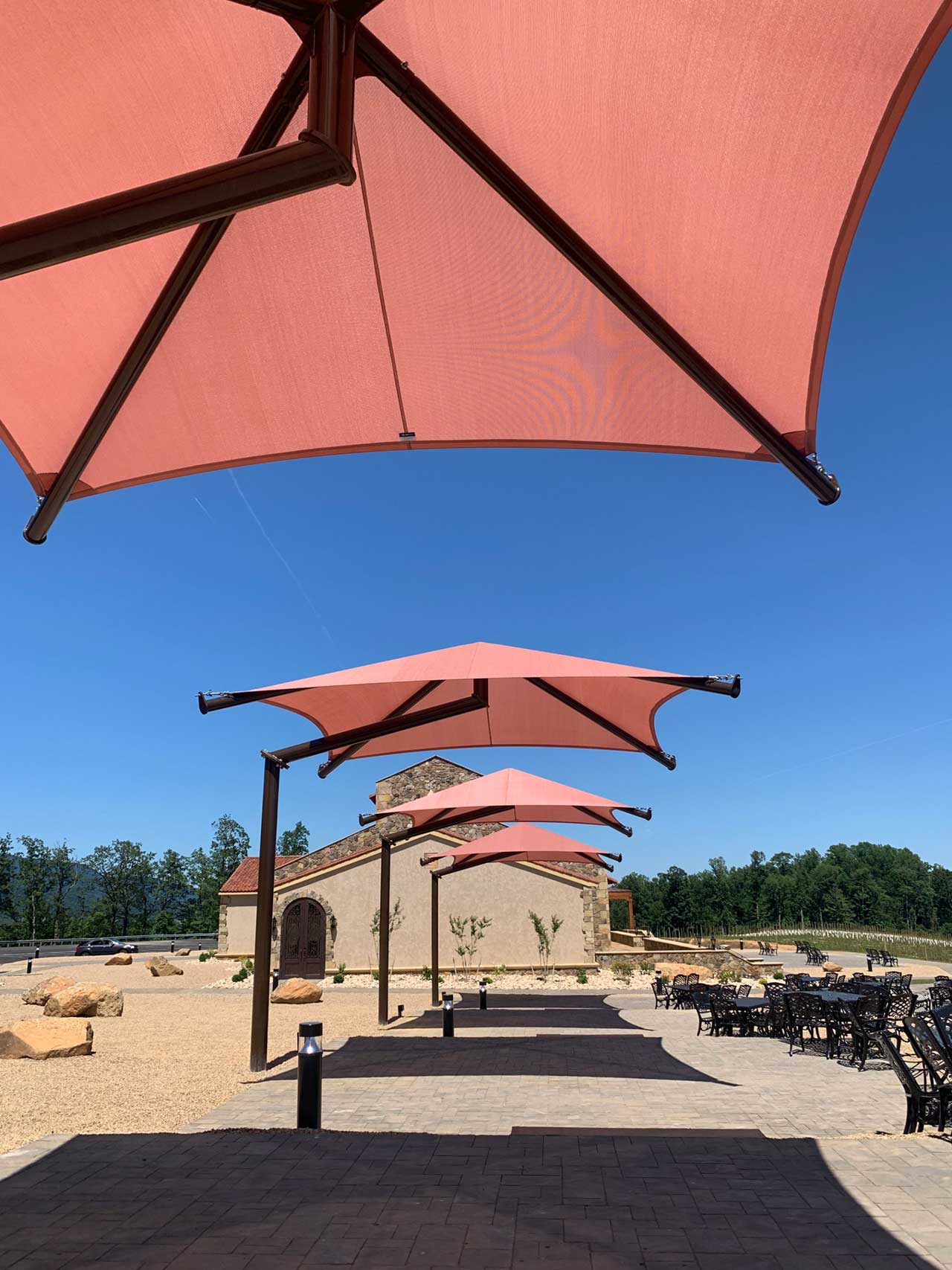 Outdoor patio umbrellas, Hazy Mountain Vineyards - Blue Ridge Timberwrights Event Venues Gallery