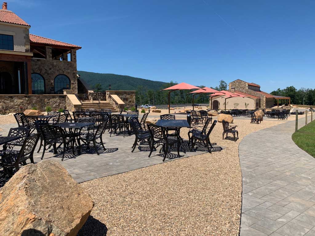 Outdoor seating area on stone, Hazy Mountain Vineyards - Blue Ridge Timberwrights Event Venues Gallery