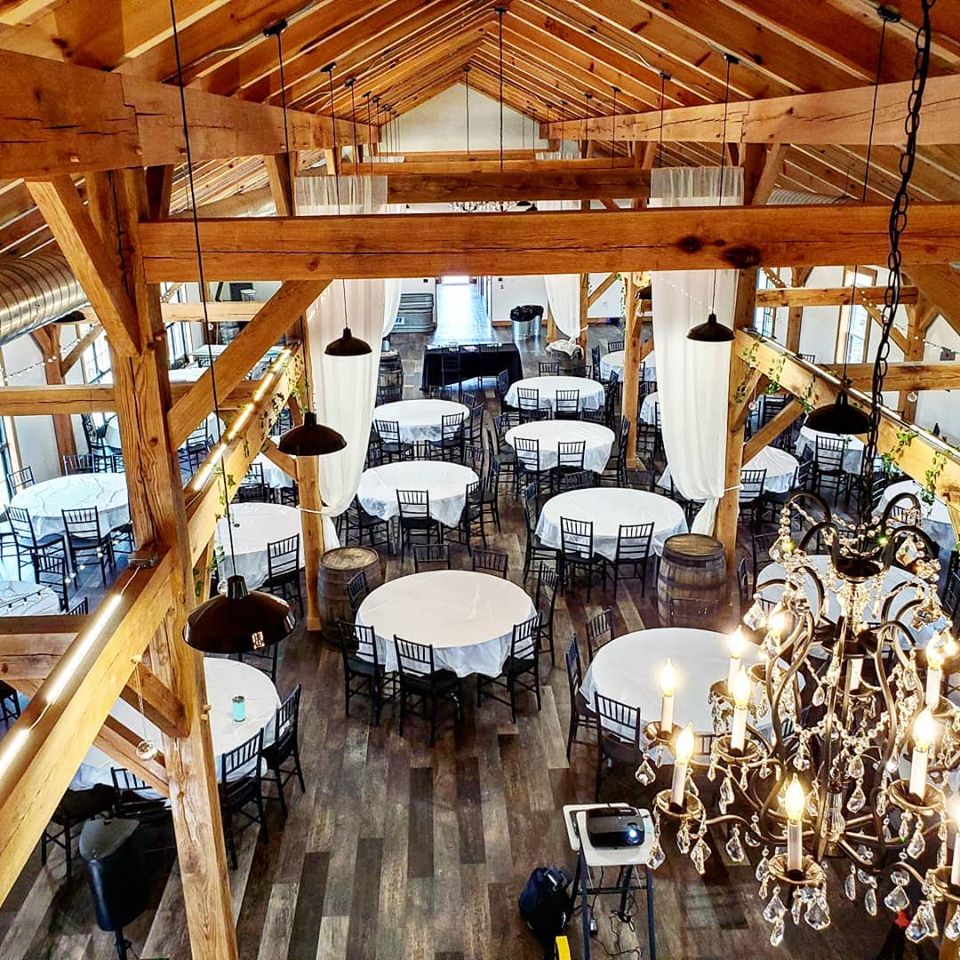 Reception hall top view - Fox Meadow Barn - Blue Ridge Timberwrights Event Venues Gallery